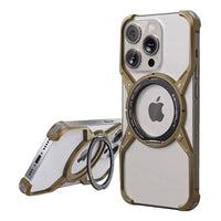 Buy Premium Aluminum Frameless Bumper Case Compatible with iPhone,Cool Design Luxury Metal Shockproof Anti-Scratch Slim Borderless case with Kickstand Magnetic Holder,bumper at Caseles-iPhone 17 Pro Max, Gold