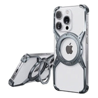 Buy Premium Aluminum Frameless Bumper Case Compatible with iPhone,Cool Design Luxury Metal Shockproof Anti-Scratch Slim Borderless case with Kickstand Magnetic Holder,bumper at Caseles-iPhone 17 Pro Max, Gray