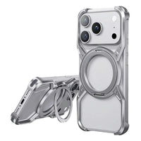 Buy Premium Aluminum Frameless Bumper Case Compatible with iPhone,Cool Design Luxury Metal Shockproof Anti-Scratch Slim Borderless case with Kickstand Magnetic Holder,bumper at Caseles-iPhone 17 Pro Max, Silver
