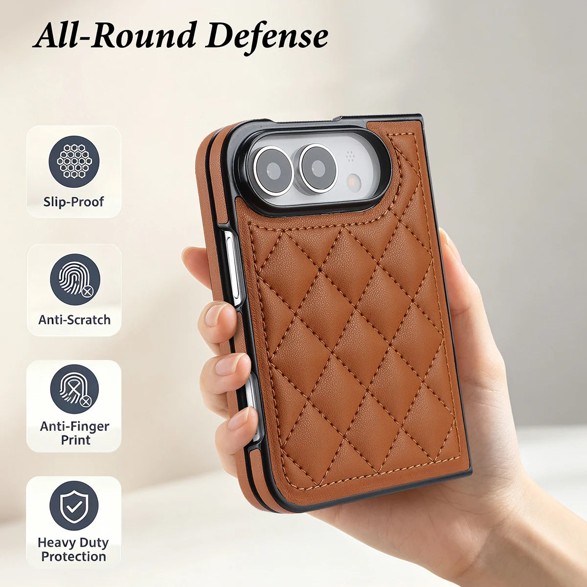 Buy Chic Quilted PU Leather Case with Layered Protection, PC Frame, 2mm Raised Camera Edge & 1.2mm Raised Screen Bezel for iPhone Duo - CALLA at Caseles-iPhone Duo, Black