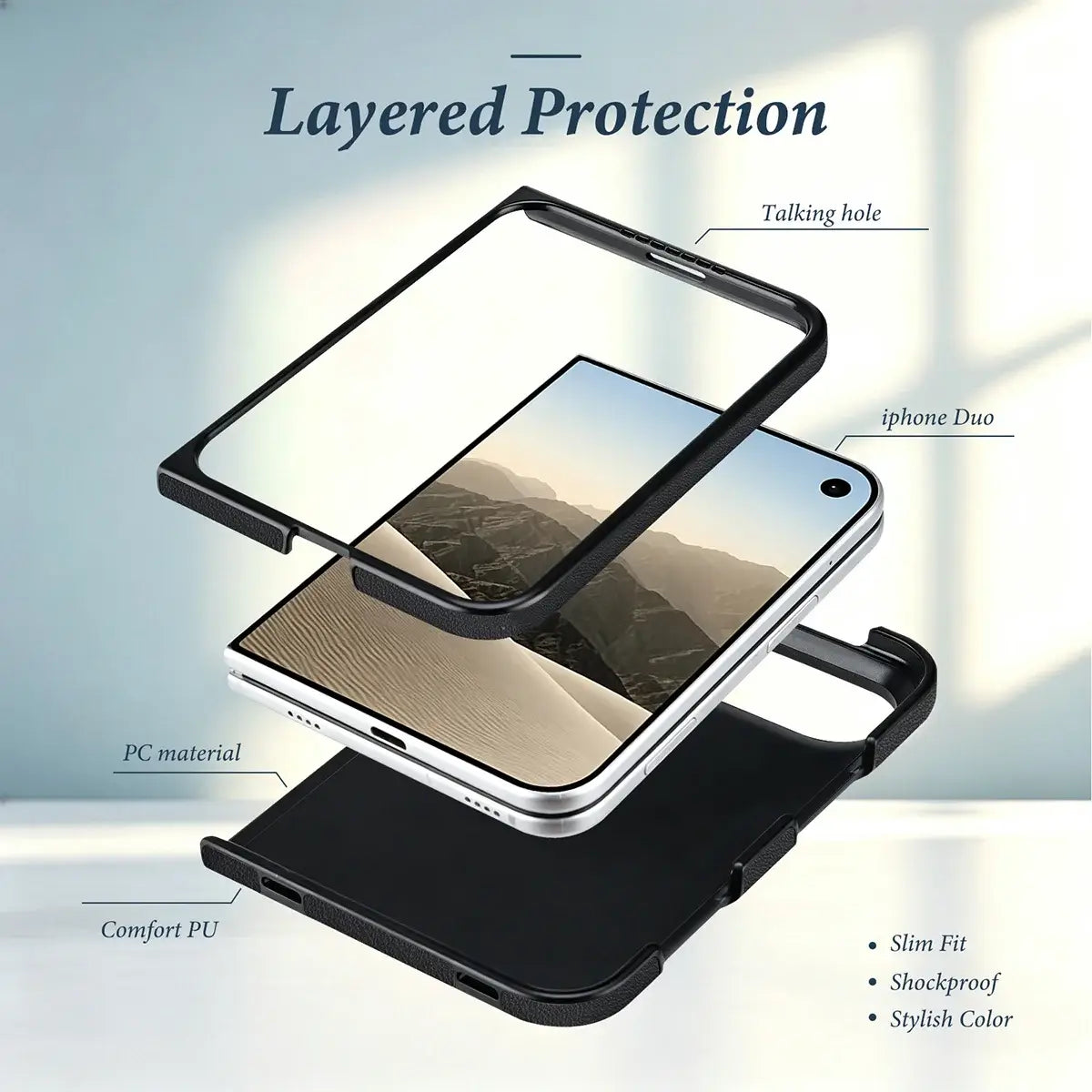 Buy Chic Quilted PU Leather Case with Layered Protection, PC Frame, 2mm Raised Camera Edge & 1.2mm Raised Screen Bezel for iPhone Duo - CALLA at Caseles-iPhone Duo, Black
