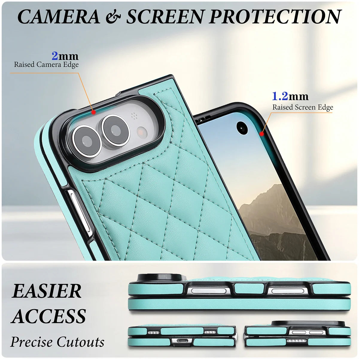Buy Chic Quilted PU Leather Case with Layered Protection, PC Frame, 2mm Raised Camera Edge & 1.2mm Raised Screen Bezel for iPhone Duo - CALLA at Caseles-iPhone Duo, Black