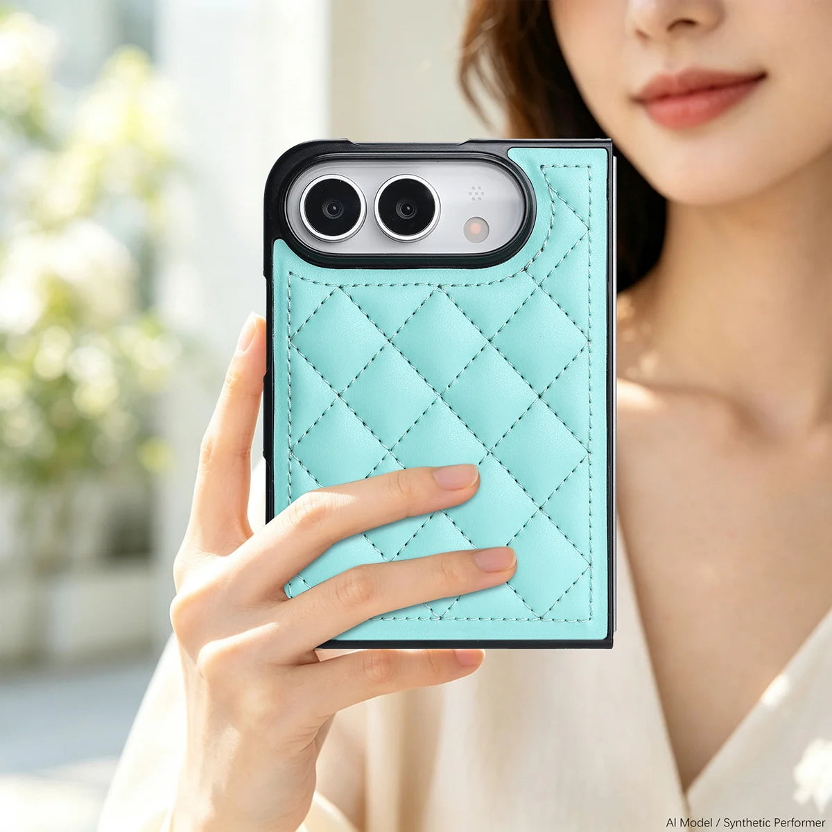 Buy Chic Quilted PU Leather Case with Layered Protection, PC Frame, 2mm Raised Camera Edge & 1.2mm Raised Screen Bezel for iPhone Duo - CALLA at Caseles-iPhone Duo, Black