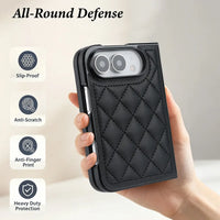 Buy Chic Quilted PU Leather Case with Layered Protection, PC Frame, 2mm Raised Camera Edge & 1.2mm Raised Screen Bezel for iPhone Duo - CALLA at Caseles-iPhone Duo, Black
