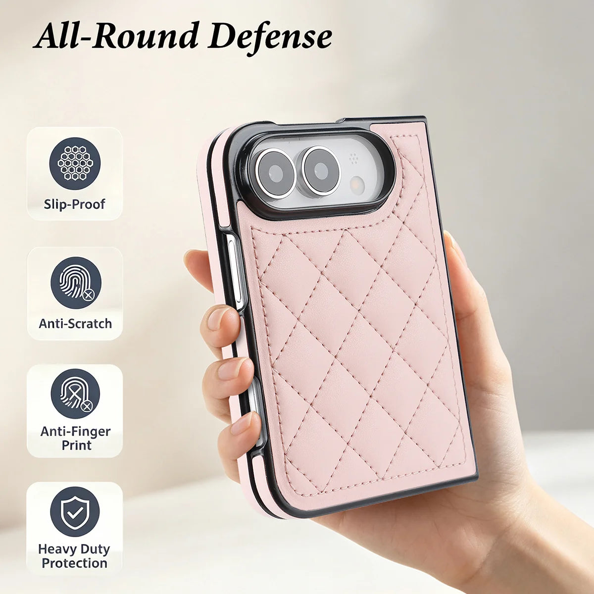 Buy Chic Quilted PU Leather Case with Layered Protection, PC Frame, 2mm Raised Camera Edge & 1.2mm Raised Screen Bezel for iPhone Duo - CALLA at Caseles-iPhone Duo, Black