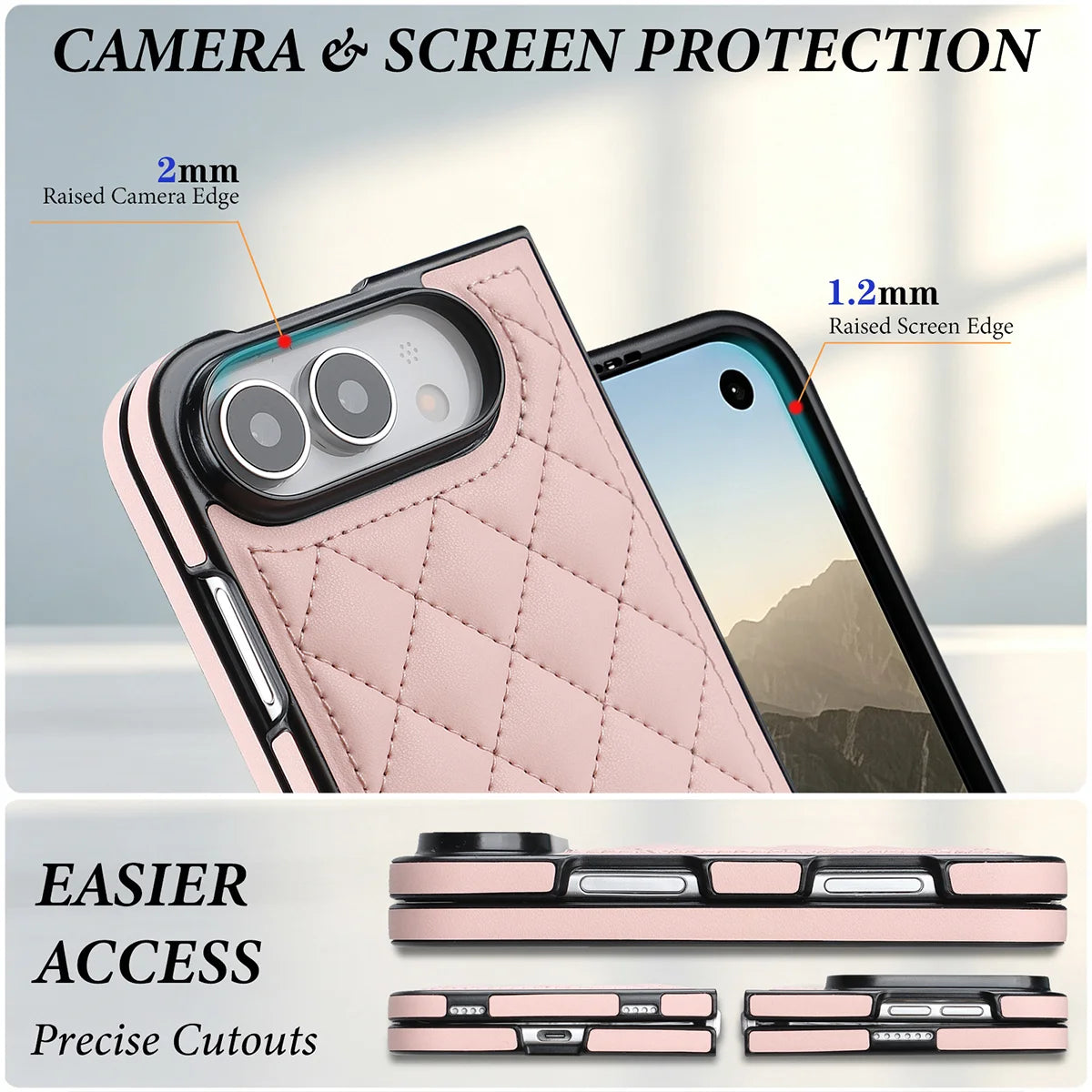 Buy Chic Quilted PU Leather Case with Layered Protection, PC Frame, 2mm Raised Camera Edge & 1.2mm Raised Screen Bezel for iPhone Duo - CALLA at Caseles-iPhone Duo, Black