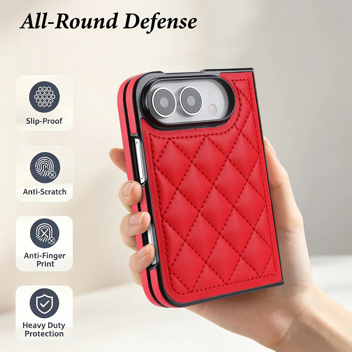 Buy Chic Quilted PU Leather Case with Layered Protection, PC Frame, 2mm Raised Camera Edge & 1.2mm Raised Screen Bezel for iPhone Duo - CALLA at Caseles-iPhone Duo, Black