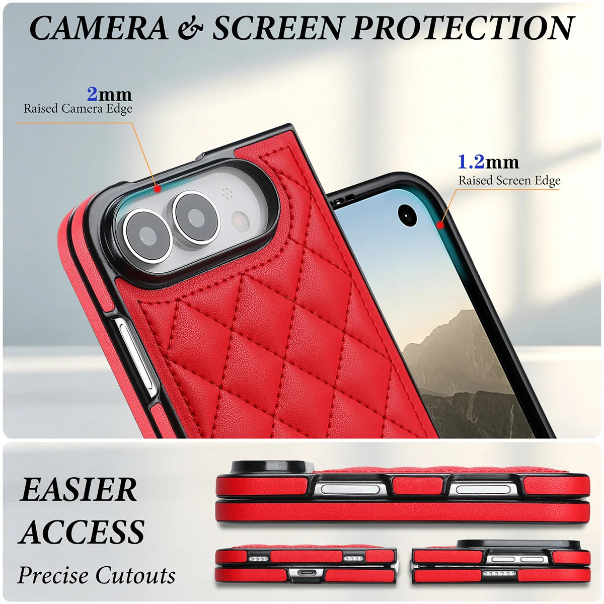 Buy Chic Quilted PU Leather Case with Layered Protection, PC Frame, 2mm Raised Camera Edge & 1.2mm Raised Screen Bezel for iPhone Duo - CALLA at Caseles-iPhone Duo, Black