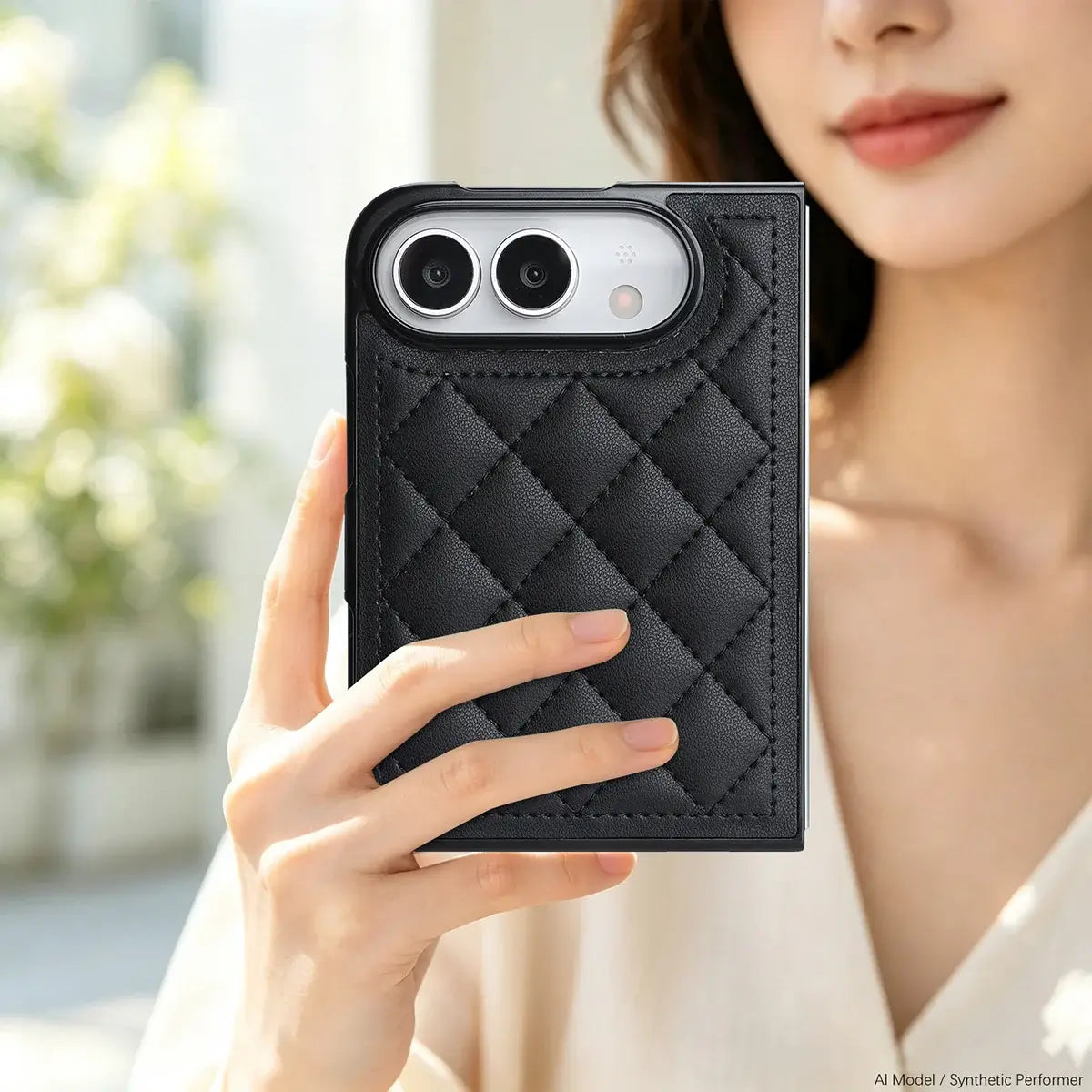 Buy Chic Quilted PU Leather Case with Layered Protection, PC Frame, 2mm Raised Camera Edge & 1.2mm Raised Screen Bezel for iPhone Duo - CALLA at Caseles-iPhone Duo, Black