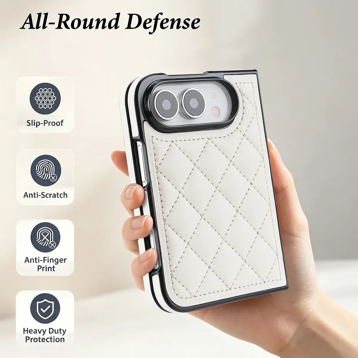 Buy Chic Quilted PU Leather Case with Layered Protection, PC Frame, 2mm Raised Camera Edge & 1.2mm Raised Screen Bezel for iPhone Duo - CALLA at Caseles-iPhone Duo, Black