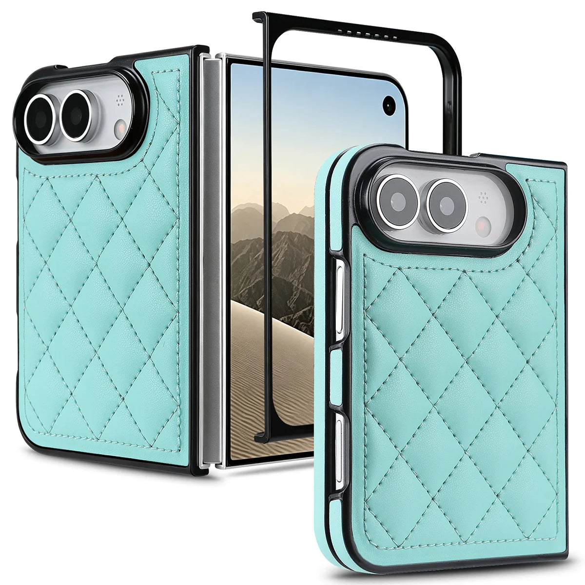 Buy Chic Quilted PU Leather Case with Layered Protection, PC Frame, 2mm Raised Camera Edge & 1.2mm Raised Screen Bezel for iPhone Duo - CALLA at Caseles-iPhone Duo, Light Blue