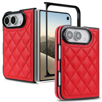 Buy Chic Quilted PU Leather Case with Layered Protection, PC Frame, 2mm Raised Camera Edge & 1.2mm Raised Screen Bezel for iPhone Duo - CALLA at Caseles-iPhone Duo, Red