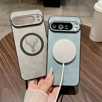 Buy Premium PU leather deer case with full protection and MagSafe wireless charging for Google Pixel – ADAM at Caseles-Google Pixel 9 Pro XL, Caribou-Dark Gray