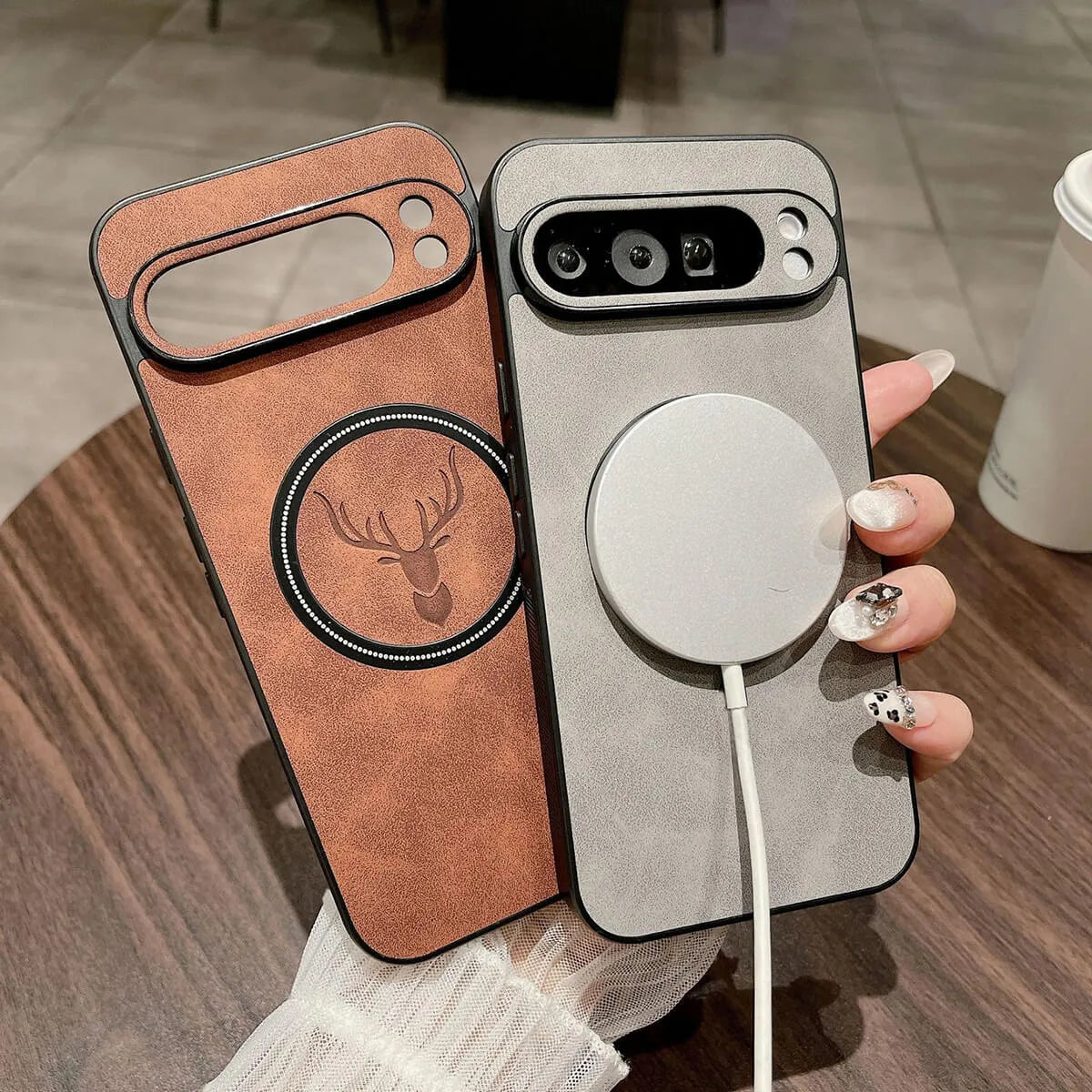Buy Premium PU leather deer case with full protection and MagSafe wireless charging for Google Pixel – ADAM at Caseles-Google Pixel 9 Pro XL, Caribou-Dark Gray