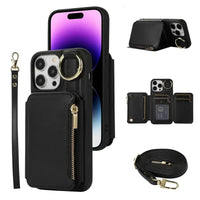 Buy Wallet Case with Wrist and Shoulder Strap Card Holder Ring Stand Flip Zipper Leather 6+ Slots RFID Blocking Phone Cover for iPhone,Charlotte at Caseles-iPhone 17 Pro Max, Charlotte-Black