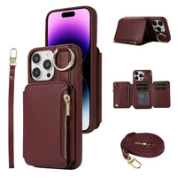 Buy Wallet Case with Wrist and Shoulder Strap Card Holder Ring Stand Flip Zipper Leather 6+ Slots RFID Blocking Phone Cover for iPhone,Charlotte at Caseles-iPhone 17 Pro Max, Charlotte-Burgundy