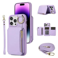 Buy Wallet Case with Wrist and Shoulder Strap Card Holder Ring Stand Flip Zipper Leather 6+ Slots RFID Blocking Phone Cover for iPhone,Charlotte at Caseles-iPhone 17 Pro Max, Charlotte-Purple