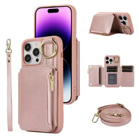 Buy Wallet Case with Wrist and Shoulder Strap Card Holder Ring Stand Flip Zipper Leather 6+ Slots RFID Blocking Phone Cover for iPhone,Charlotte at Caseles-iPhone 17 Pro Max, Charlotte-RoseGold