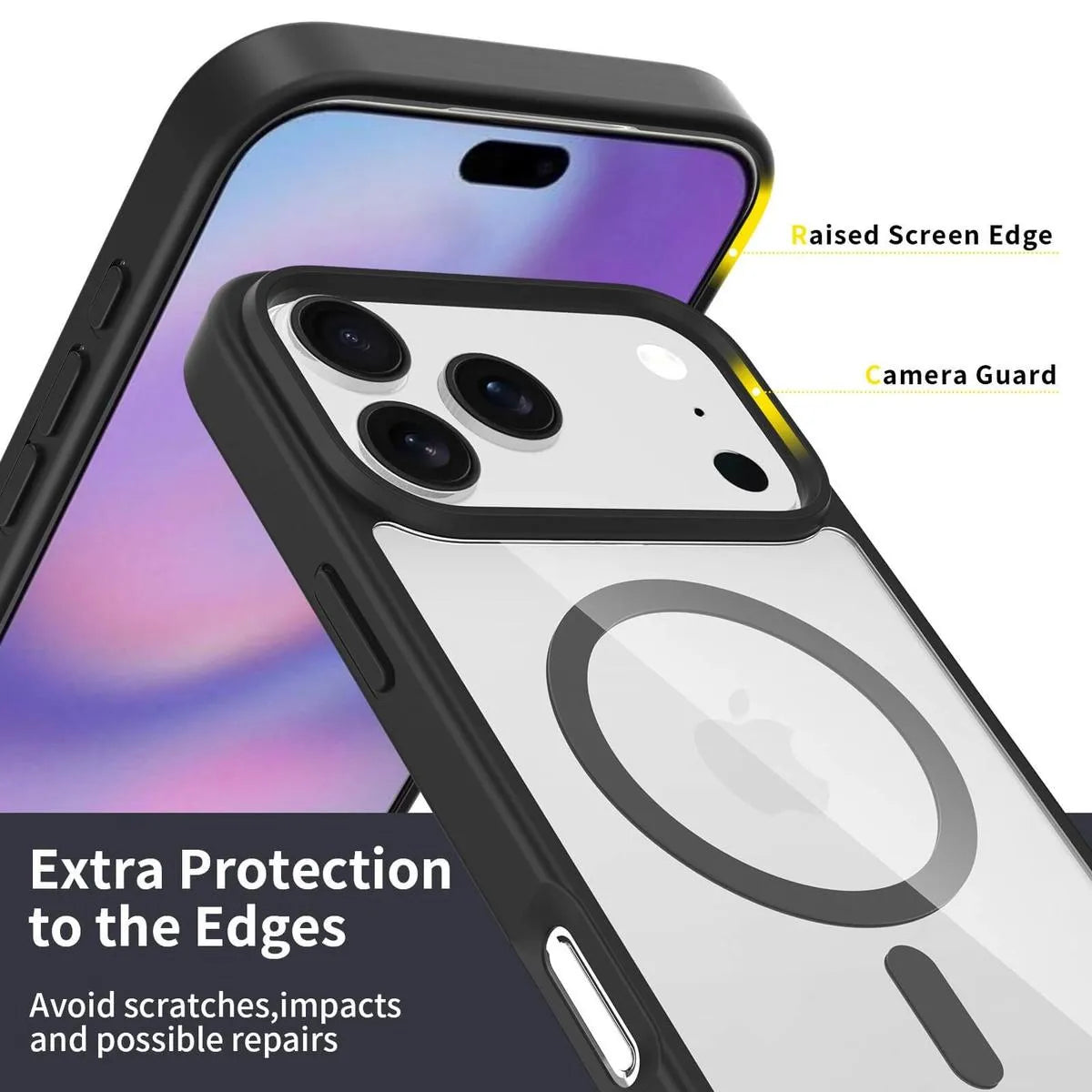 Buy MagSafe iPhone 17 Case – Anti-Scratch, Military-Grade Protection, Shockproof & Slim Design - CLEAR COLORFUL MAGSAFE IPHONE CASE at Caseles -iPhone 17 Pro Max, Black