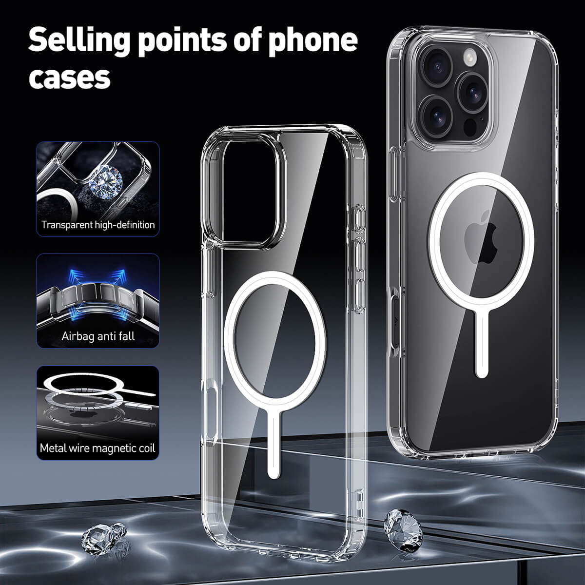 Buy Slim crystal-clear MagSafe iPhone case with strong magnetic adsorption, anti-yellowing durability, and military-grade drop protection - iPhone MagSafe Clear Case at Caseles -iPhone 17 Pro Max, 