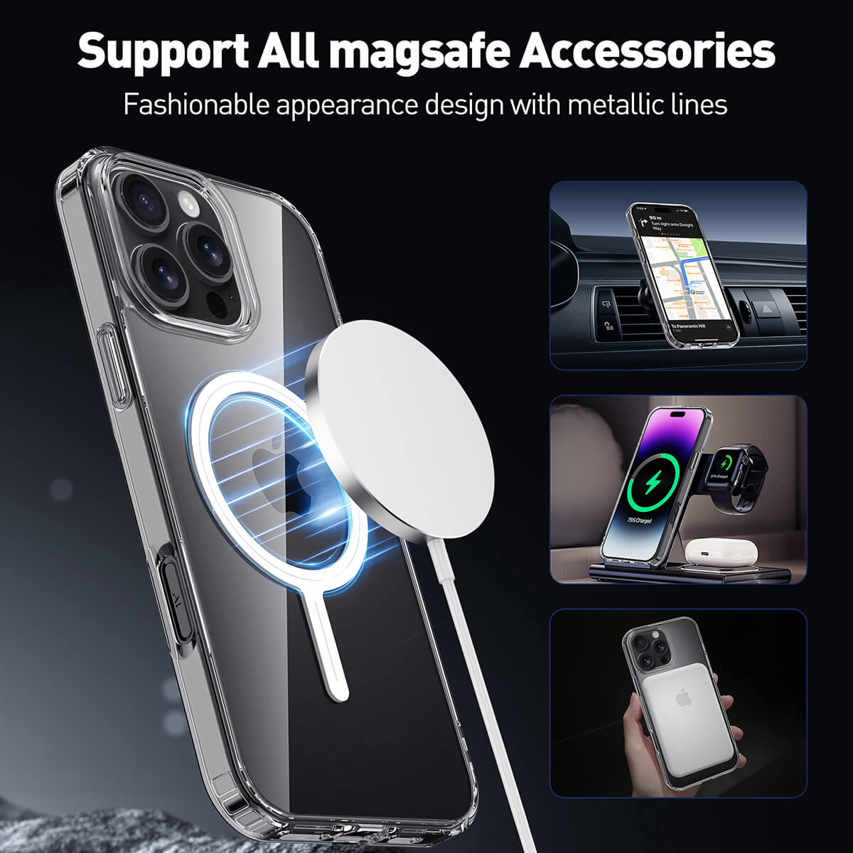 Buy Slim crystal-clear MagSafe iPhone case with strong magnetic adsorption, anti-yellowing durability, and military-grade drop protection - iPhone MagSafe Clear Case at Caseles -iPhone 17 Pro Max, 
