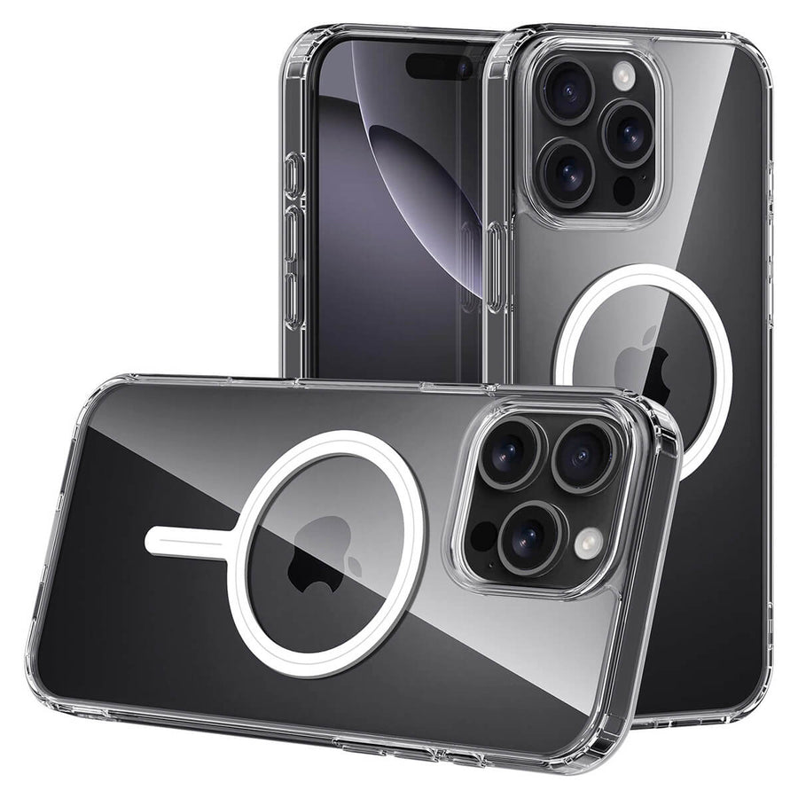 Buy Slim crystal-clear MagSafe iPhone case with strong magnetic adsorption, anti-yellowing durability, and military-grade drop protection - iPhone MagSafe Clear Case at Caseles -iPhone 17 Pro Max, 