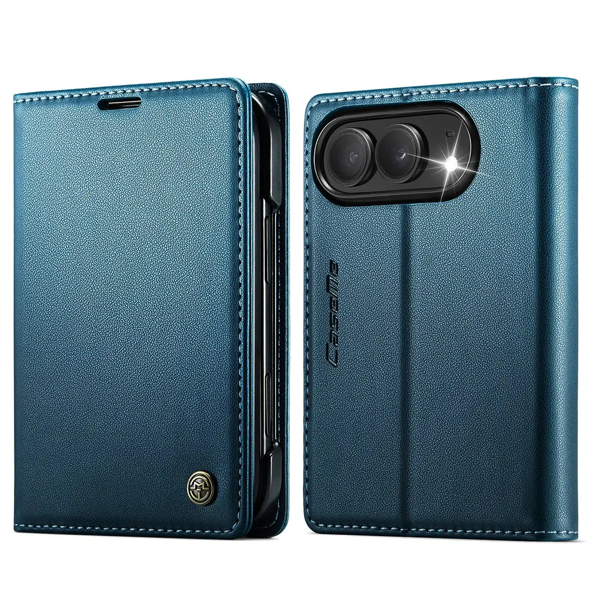 Buy Slim & Lightweight Flip Folio with 2 Card Slots, 1 Cash Slot, RFID Protection, Magnetic Closure & Wireless Charging Support for iPhone Duo - CLEO at Caseles-iPhone Duo, Black