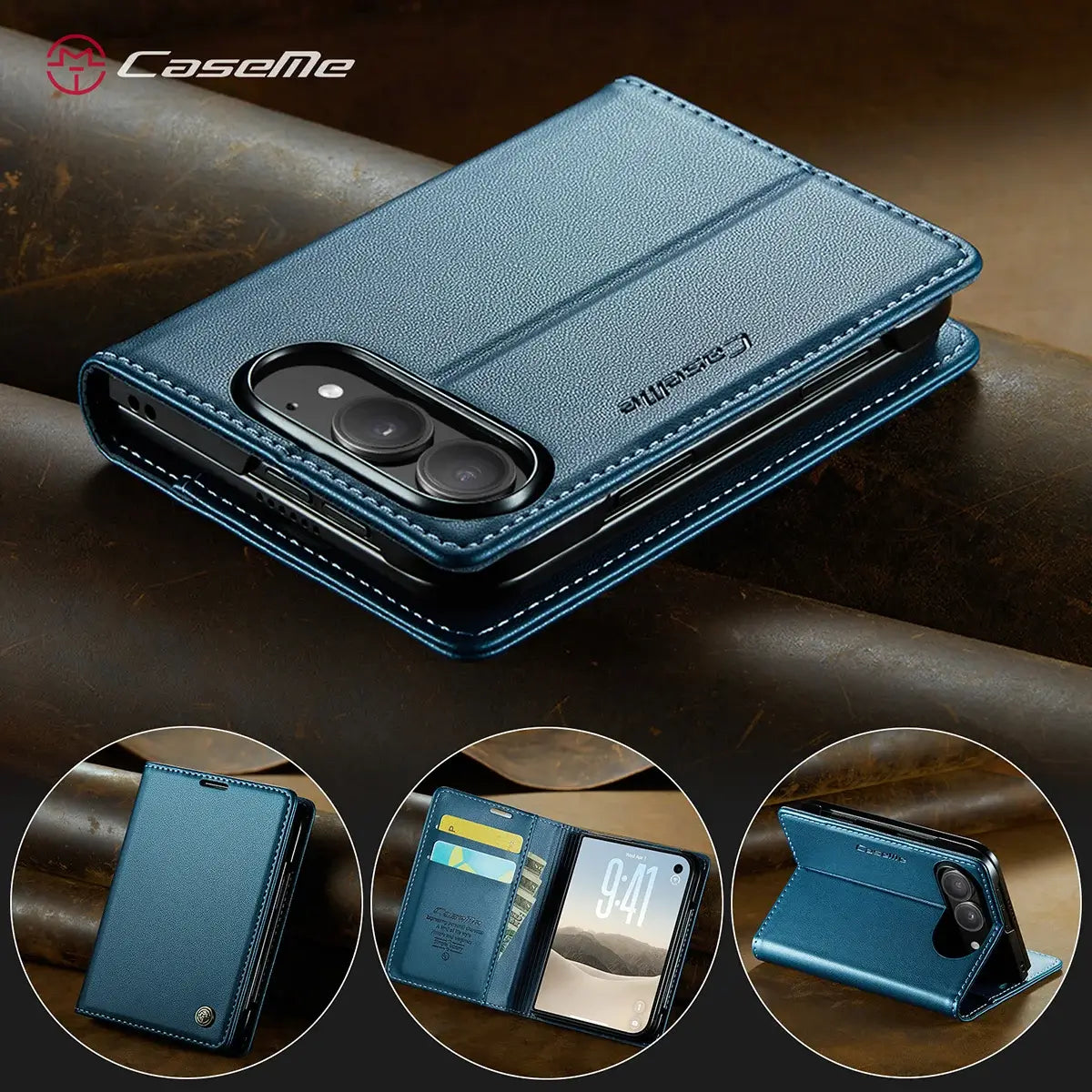 Buy Slim & Lightweight Flip Folio with 2 Card Slots, 1 Cash Slot, RFID Protection, Magnetic Closure & Wireless Charging Support for iPhone Duo - CLEO at Caseles-iPhone Duo, Black