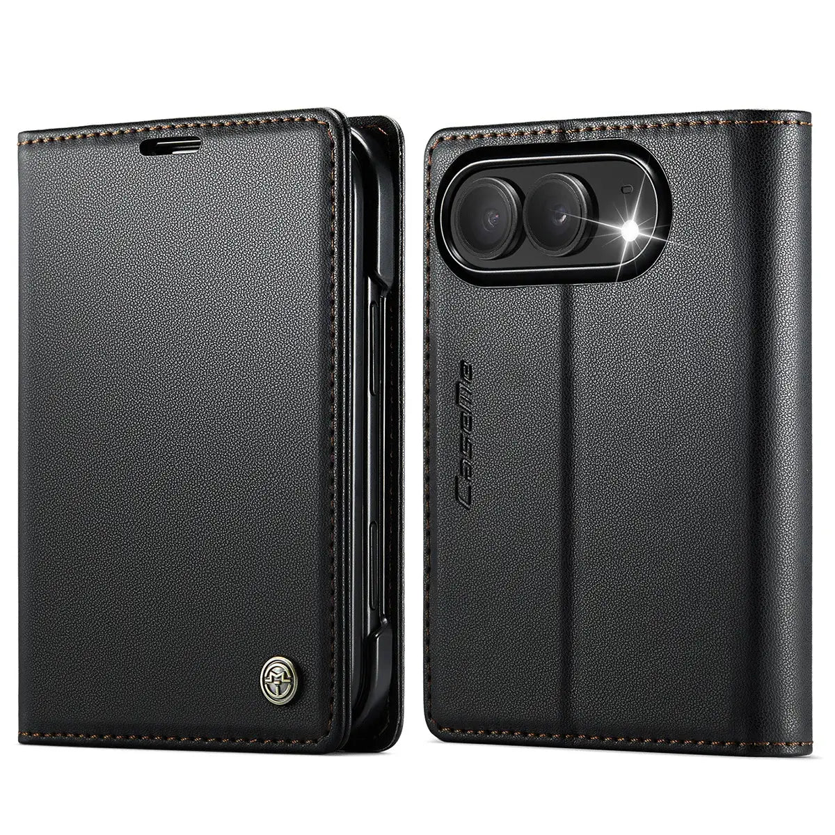 Buy Slim & Lightweight Flip Folio with 2 Card Slots, 1 Cash Slot, RFID Protection, Magnetic Closure & Wireless Charging Support for iPhone Duo - CLEO at Caseles-iPhone Duo, Black
