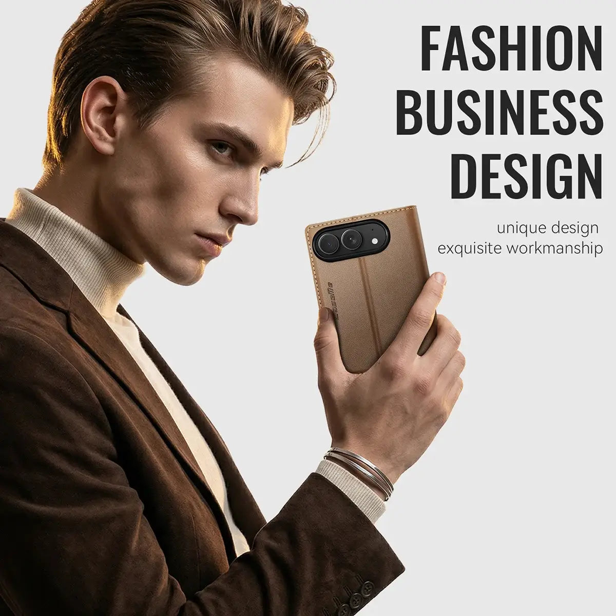 Buy Slim & Lightweight Flip Folio with 2 Card Slots, 1 Cash Slot, RFID Protection, Magnetic Closure & Wireless Charging Support for iPhone Duo - CLEO at Caseles-iPhone Duo, Black