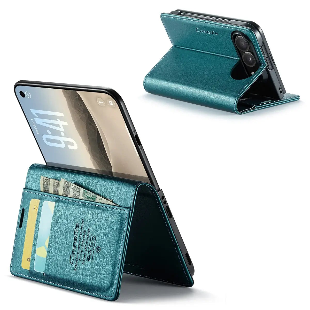 Buy Slim & Lightweight Flip Folio with 2 Card Slots, 1 Cash Slot, RFID Protection, Magnetic Closure & Wireless Charging Support for iPhone Duo - CLEO at Caseles-iPhone Duo, Black