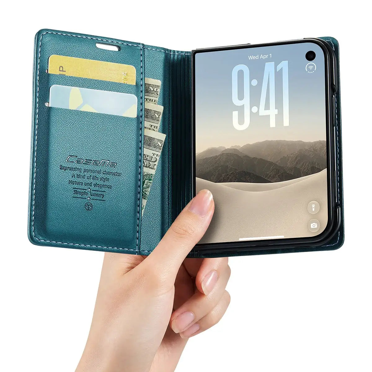 Buy Slim & Lightweight Flip Folio with 2 Card Slots, 1 Cash Slot, RFID Protection, Magnetic Closure & Wireless Charging Support for iPhone Duo - CLEO at Caseles-iPhone Duo, Black