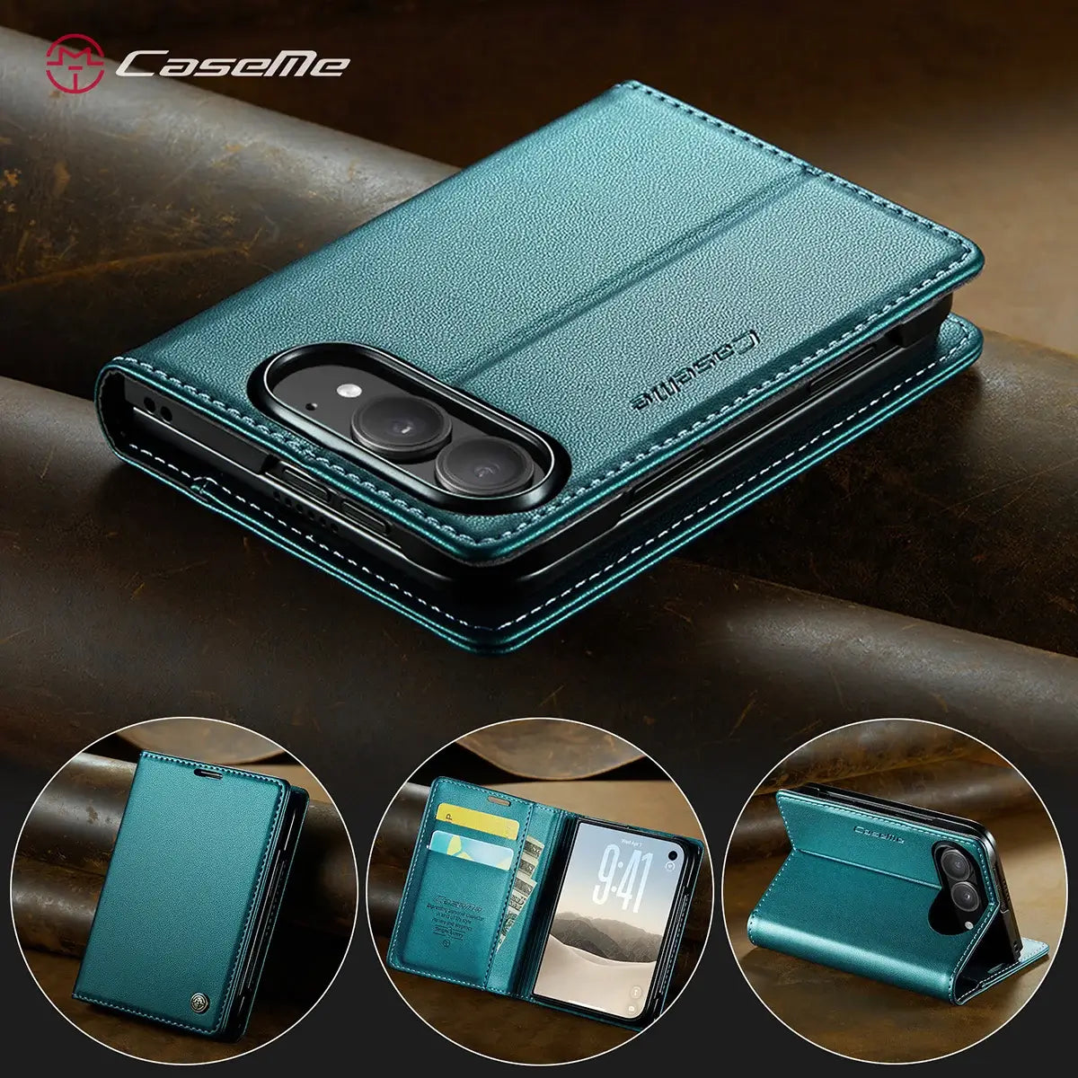 Buy Slim & Lightweight Flip Folio with 2 Card Slots, 1 Cash Slot, RFID Protection, Magnetic Closure & Wireless Charging Support for iPhone Duo - CLEO at Caseles-iPhone Duo, Black