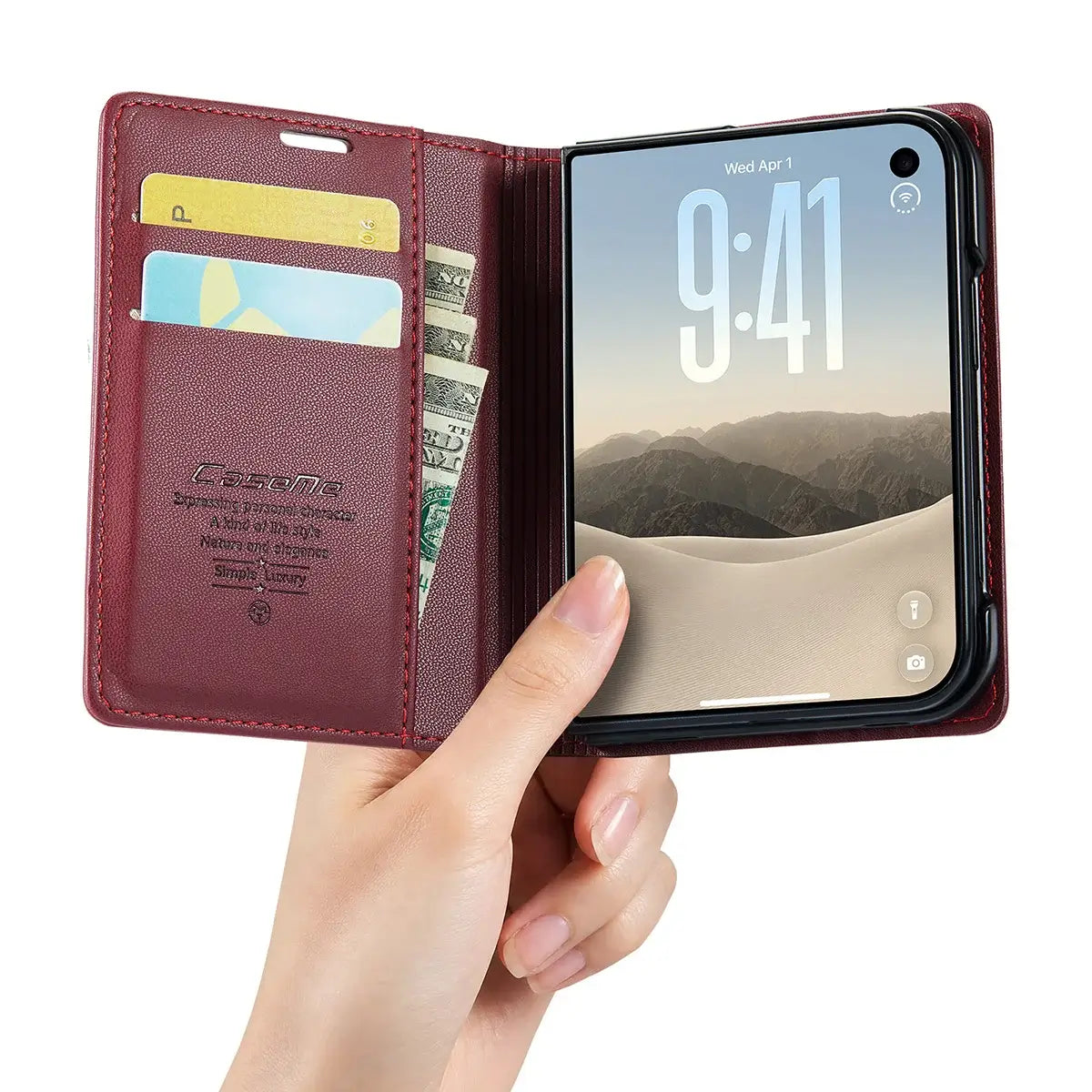 Buy Slim & Lightweight Flip Folio with 2 Card Slots, 1 Cash Slot, RFID Protection, Magnetic Closure & Wireless Charging Support for iPhone Duo - CLEO at Caseles-iPhone Duo, Black
