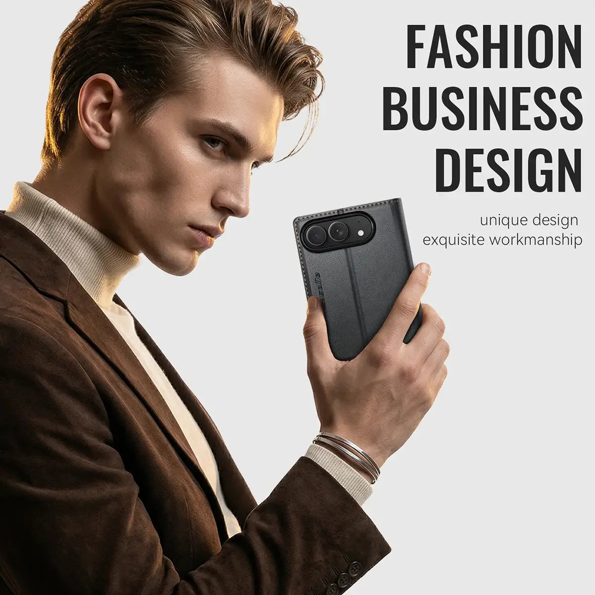 Buy Slim & Lightweight Flip Folio with 2 Card Slots, 1 Cash Slot, RFID Protection, Magnetic Closure & Wireless Charging Support for iPhone Duo - CLEO at Caseles-iPhone Duo, Black