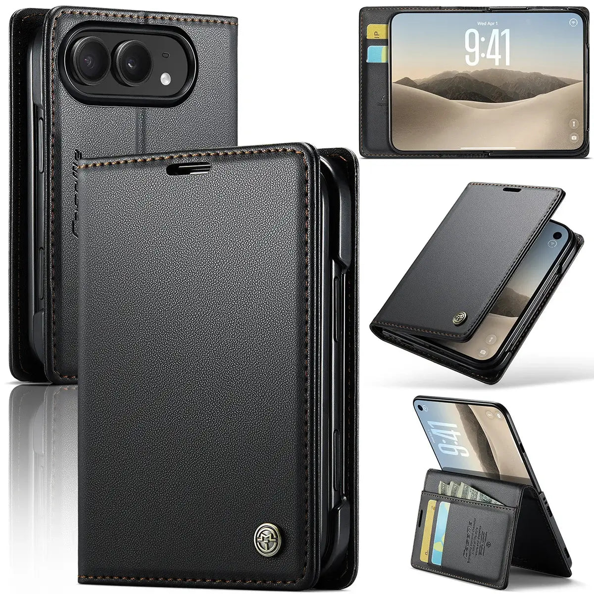 Buy Slim & Lightweight Flip Folio with 2 Card Slots, 1 Cash Slot, RFID Protection, Magnetic Closure & Wireless Charging Support for iPhone Duo - CLEO at Caseles-iPhone Duo, Black