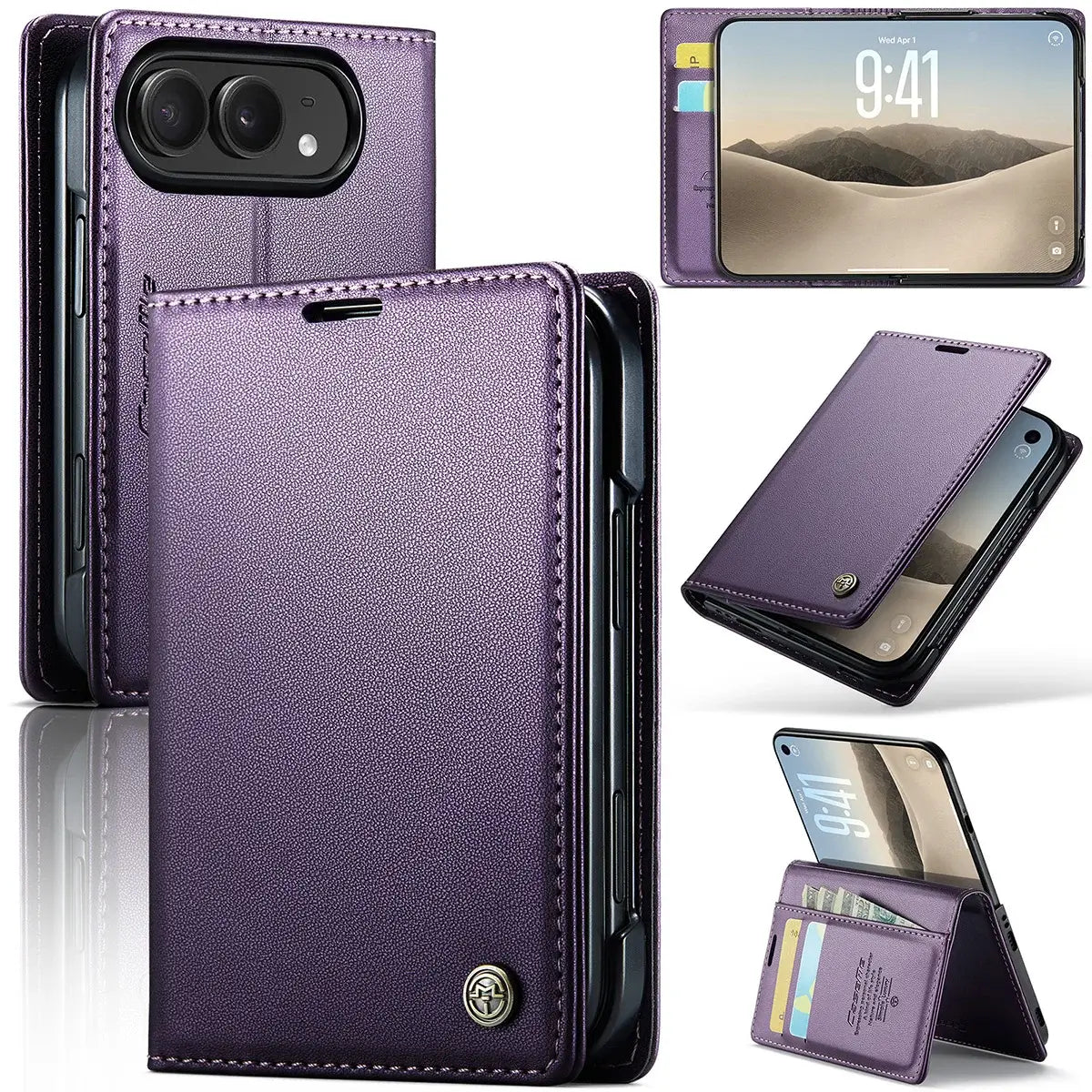 Buy Slim & Lightweight Flip Folio with 2 Card Slots, 1 Cash Slot, RFID Protection, Magnetic Closure & Wireless Charging Support for iPhone Duo - CLEO at Caseles-iPhone Duo, Purple