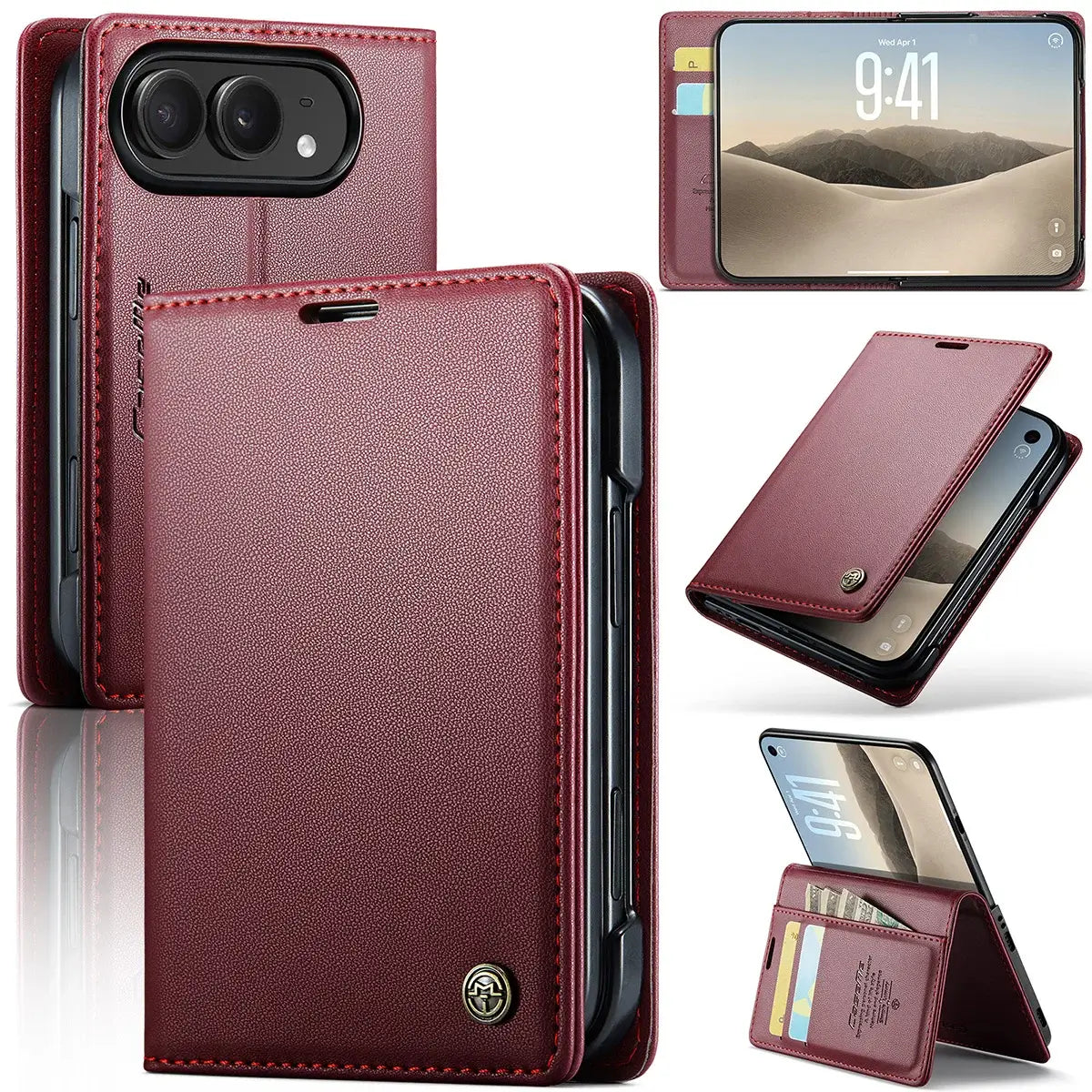 Buy Slim & Lightweight Flip Folio with 2 Card Slots, 1 Cash Slot, RFID Protection, Magnetic Closure & Wireless Charging Support for iPhone Duo - CLEO at Caseles-iPhone Duo, Red