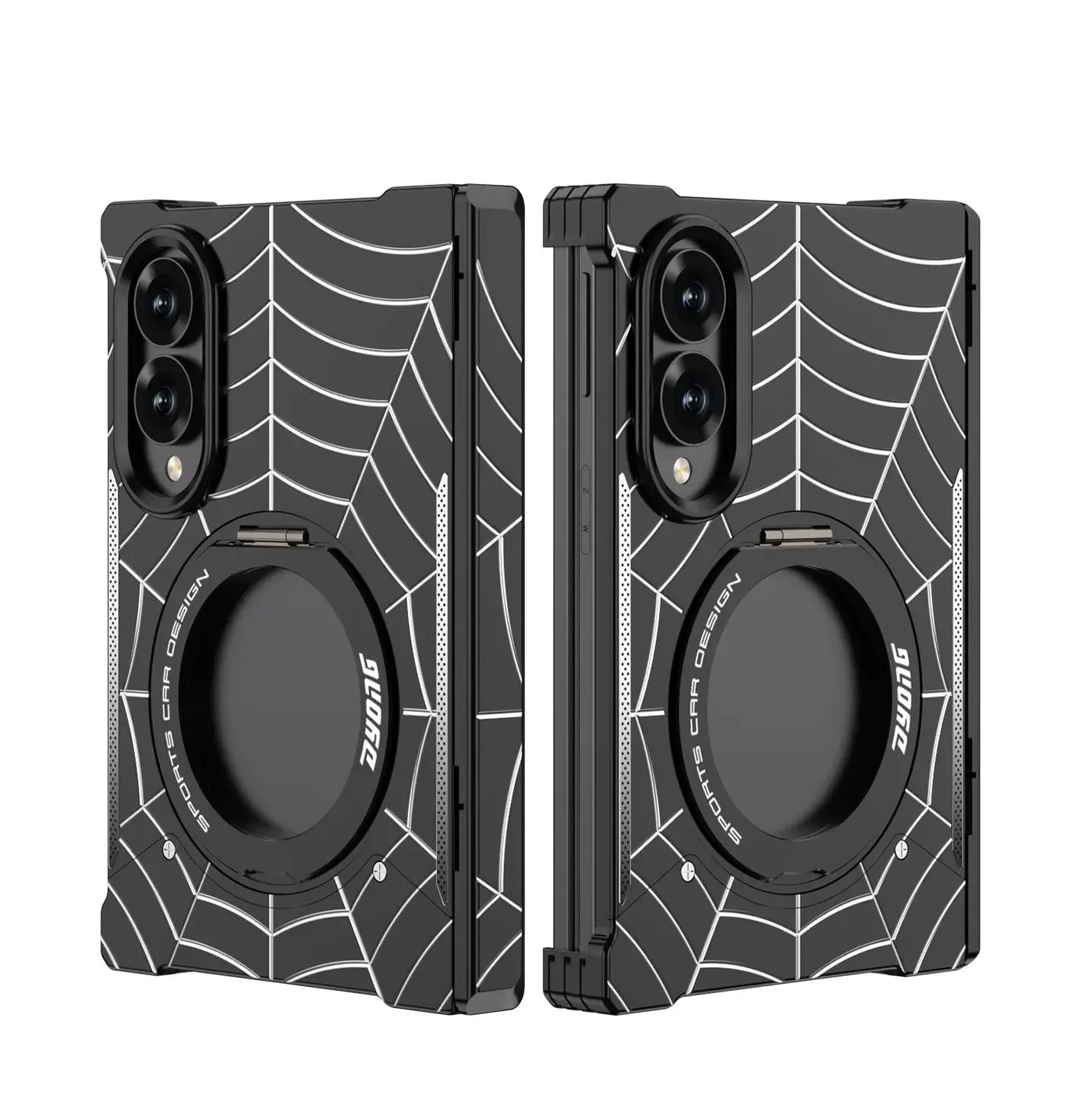 Buy Borderless Bare-Phone Feel Metal Case with Spider-Web Pattern, Rotating Magnetic Stand & Drop-Proof Protection - COB at Caseles-Samsung Galaxy Z Fold 8, Black