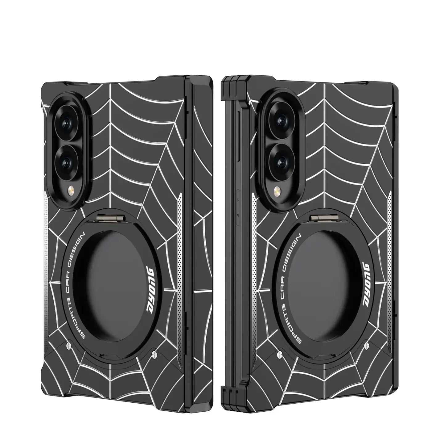 Buy Borderless Bare-Phone Feel Metal Case with Spider-Web Pattern, Rotating Magnetic Stand & Drop-Proof Protection - COB at Caseles-Samsung Galaxy Z Fold 8, Black