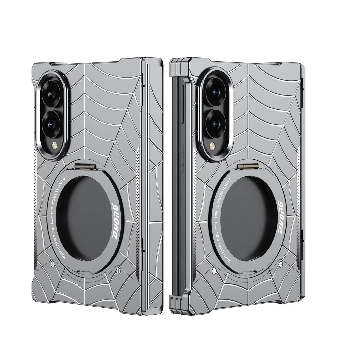 Buy Borderless Bare-Phone Feel Metal Case with Spider-Web Pattern, Rotating Magnetic Stand & Drop-Proof Protection - COB at Caseles-Samsung Galaxy Z Fold 8, Gray