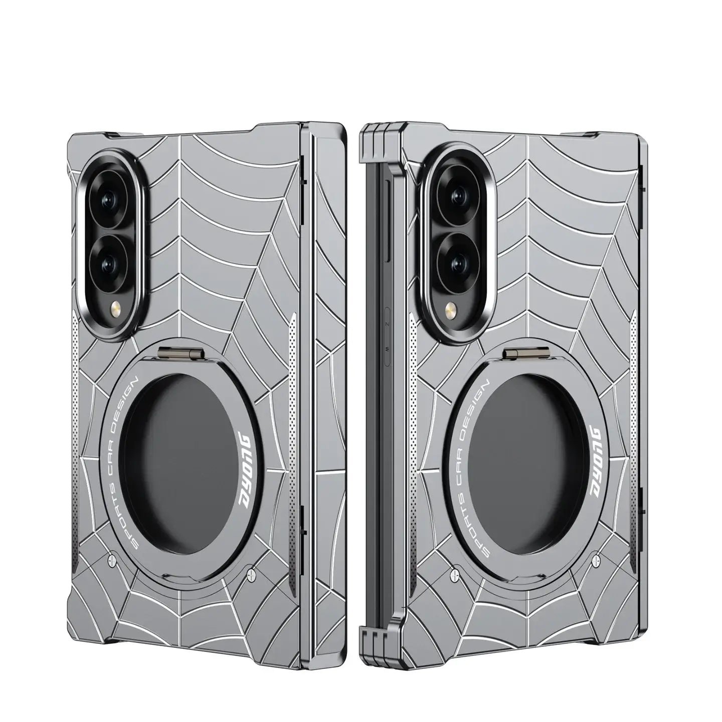 Buy Borderless Bare-Phone Feel Metal Case with Spider-Web Pattern, Rotating Magnetic Stand & Drop-Proof Protection - COB at Caseles-Samsung Galaxy Z Fold 8, Gray