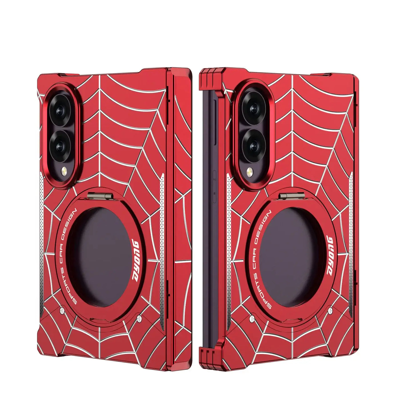 Buy Borderless Bare-Phone Feel Metal Case with Spider-Web Pattern, Rotating Magnetic Stand & Drop-Proof Protection - COB at Caseles-Samsung Galaxy Z Fold 8, Red