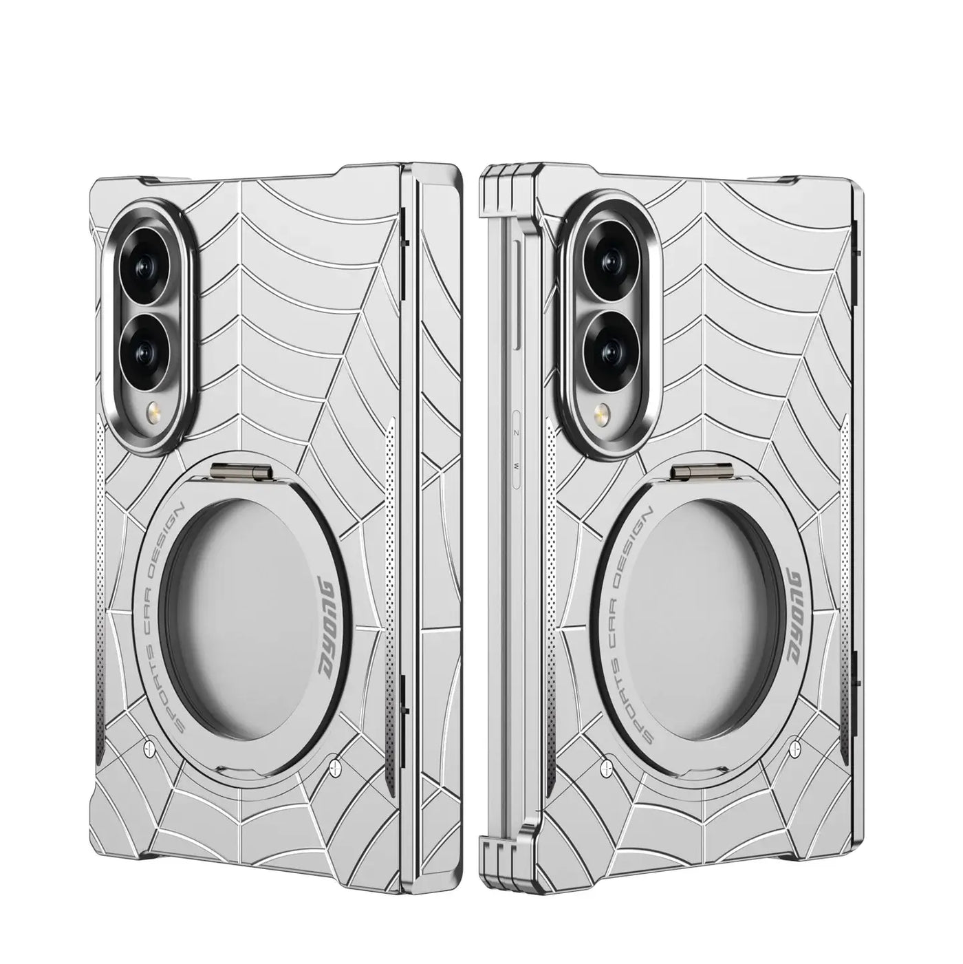 Buy Borderless Bare-Phone Feel Metal Case with Spider-Web Pattern, Rotating Magnetic Stand & Drop-Proof Protection - COB at Caseles-Samsung Galaxy Z Fold 8, Silver