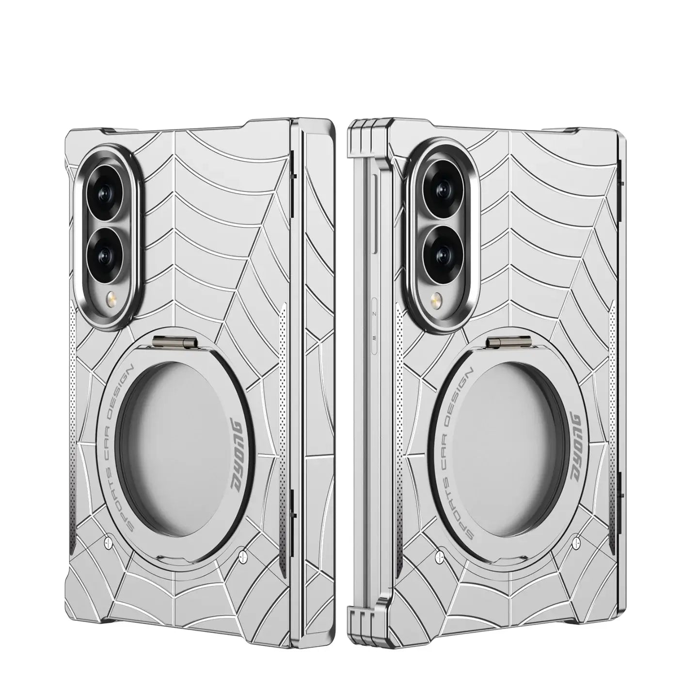 Buy Borderless Bare-Phone Feel Metal Case with Spider-Web Pattern, Rotating Magnetic Stand & Drop-Proof Protection - COB at Caseles-Samsung Galaxy Z Fold 8, Silver