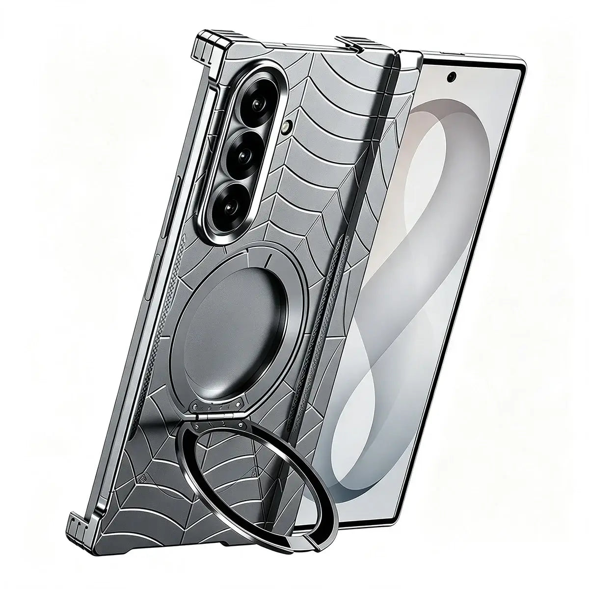 Buy Borderless Bare-Phone Feel Metal Case with Spider-Web Pattern, Rotating Magnetic Stand & Drop-Proof Protection - COB at Caseles-Samsung Galaxy Z Fold 8 Ultra, Black