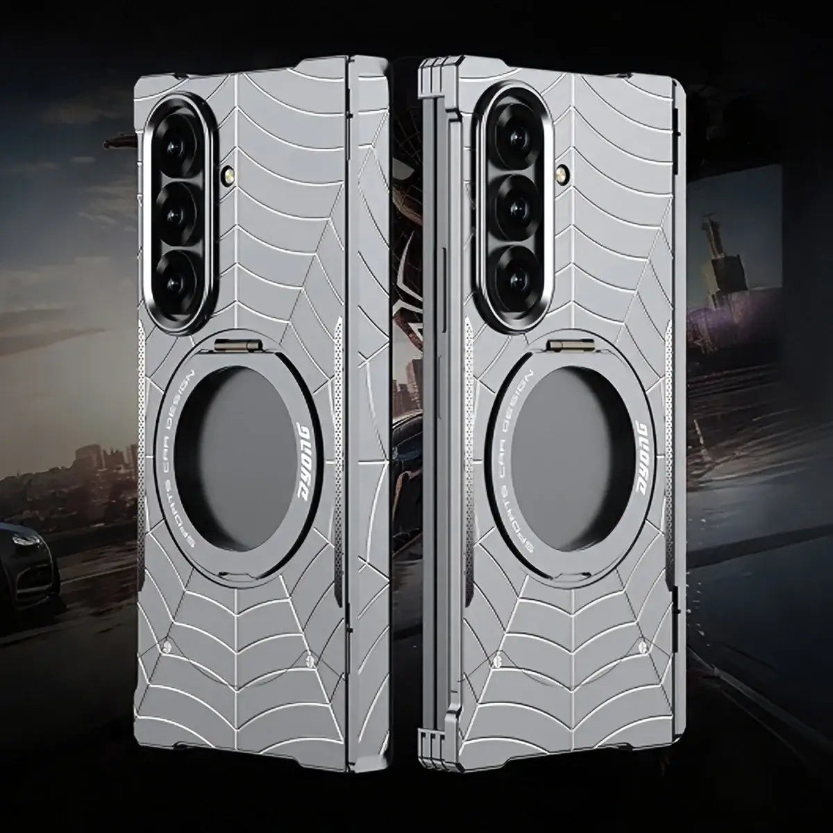 Buy Borderless Bare-Phone Feel Metal Case with Spider-Web Pattern, Rotating Magnetic Stand & Drop-Proof Protection - COB at Caseles-Samsung Galaxy Z Fold 8 Ultra, Black