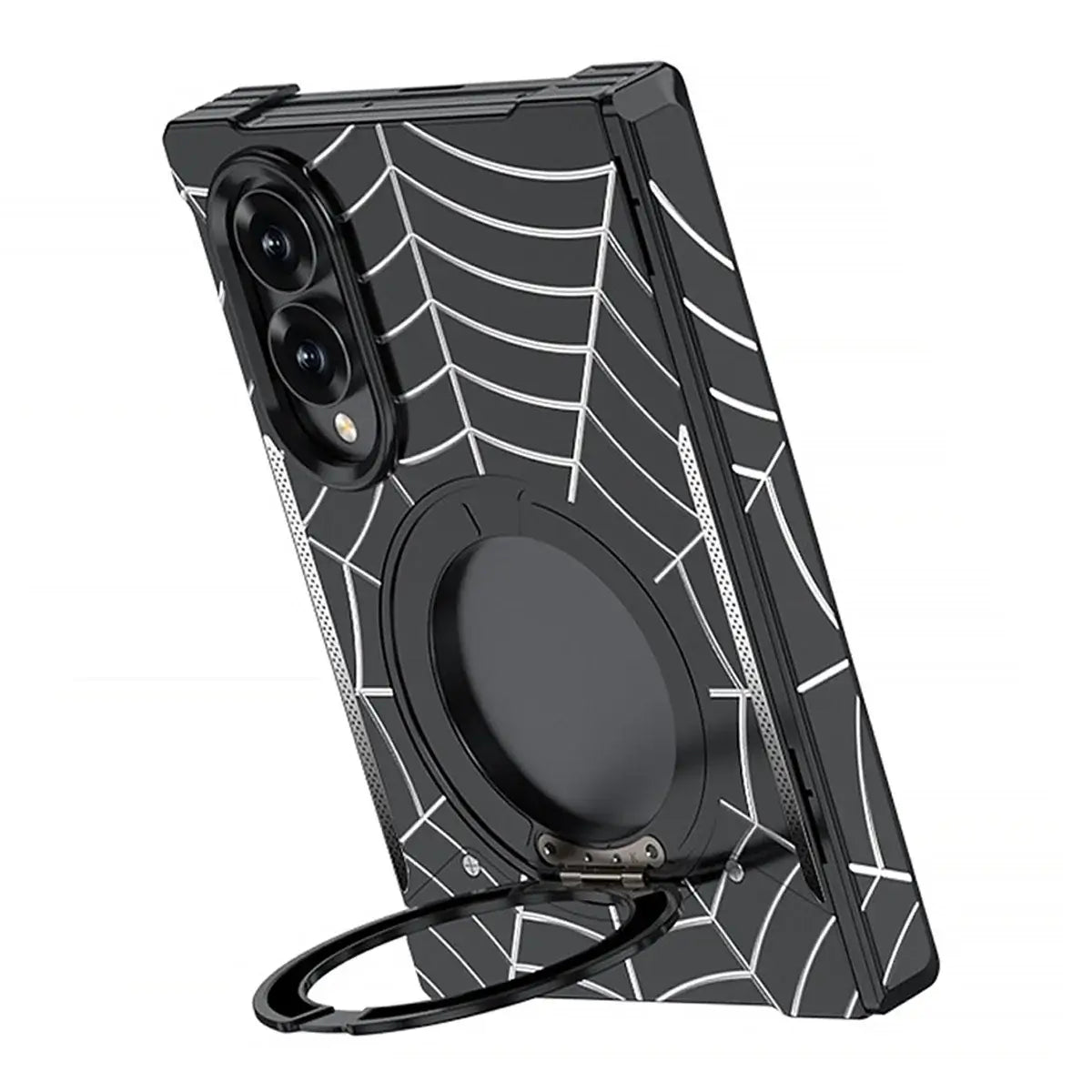 Buy Borderless Bare-Phone Feel Metal Case with Spider-Web Pattern, Rotating Magnetic Stand & Drop-Proof Protection - COB at Caseles-Samsung Galaxy Z Fold 8 Ultra, Black