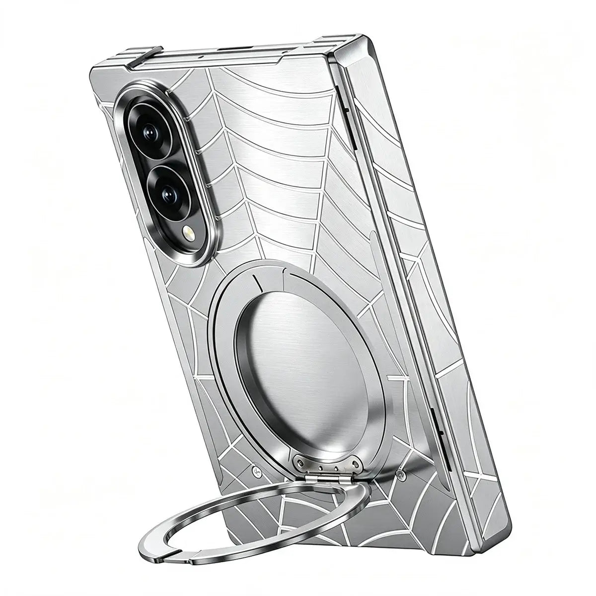 Buy Borderless Bare-Phone Feel Metal Case with Spider-Web Pattern, Rotating Magnetic Stand & Drop-Proof Protection - COB at Caseles-Samsung Galaxy Z Fold 8 Ultra, Black
