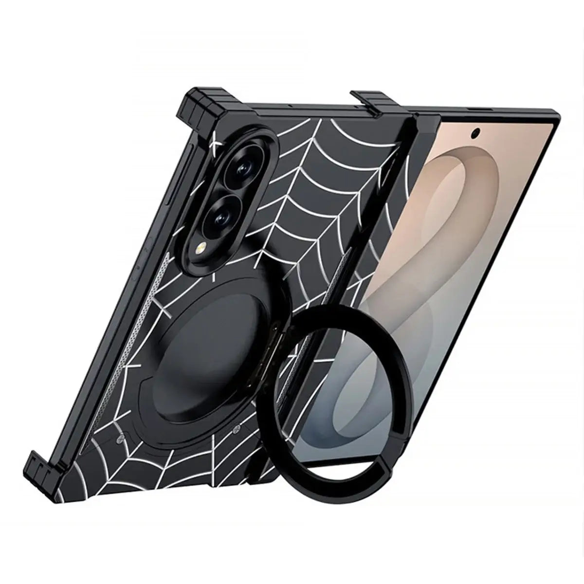 Buy Borderless Bare-Phone Feel Metal Case with Spider-Web Pattern, Rotating Magnetic Stand & Drop-Proof Protection - COB at Caseles-Samsung Galaxy Z Fold 8 Ultra, Black